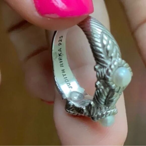 *Judith Ripka* 🌺COQUETTE🌺 Sz 6.75 925 SS Wrapped-Pearl Triple Cable Band Ring - Picture 4 of 13